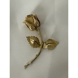 Lovely Vintage Gold Tone Rose Brooch By Giovanni